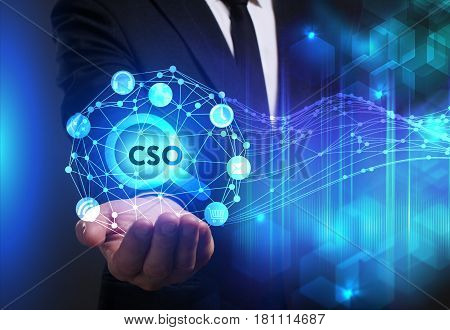 Business, Technology, Internet And Network Concept. Young Businessman Working On A Virtual Screen Of