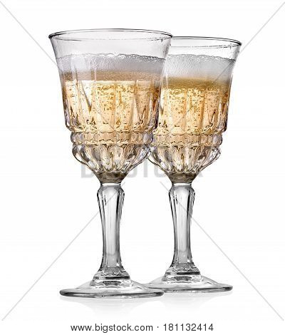 Goblets of champagne isolated on a white background