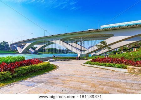 Bitan riverside area landscape in Xindian Taipei