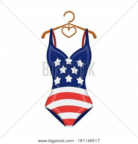 Women swimsuit closed with the flag of America. Swimsuit for the patriots.Swimcuits single icon in cartoon style vector symbol stock web illustration.