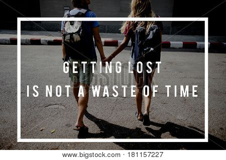 Friends Travel Backpacker Journey with Quote Graphic