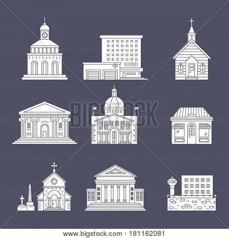 Vector illustration of different govenmental buildings. Silhouette vector illustration. City architecture concept. Government buildings.