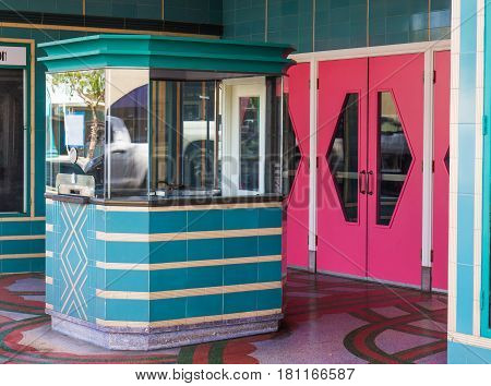 Pink Doors & Ticket Booth To Closed Theater