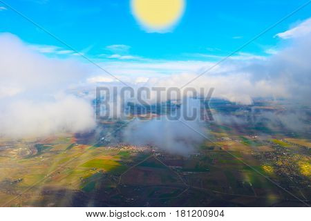 clouds photographed from an airplane blue nature background