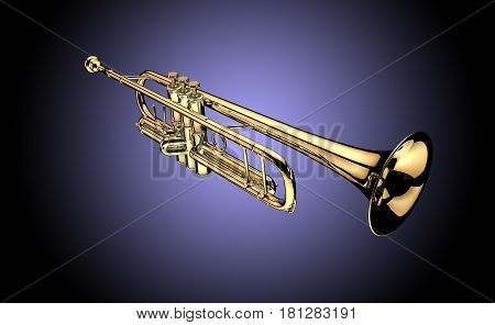 Trumpet on purpel background 3d render image