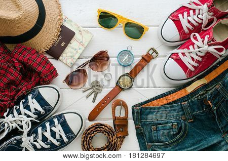 many object on the table for the travel