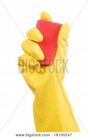 Hand im Handschuh isolated over white