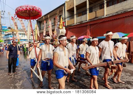 Lampang, Thailand - 12 April 2017: Songkran Festival Parade Traditional Culture Of Salung Luang Proc