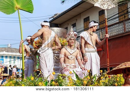 Lampang, Thailand - 12 April 2017: Songkran Festival Parade Traditional Culture Of Salung Luang Proc