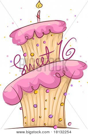 Illustration d'un gâteau avec un signe de Sweet 16