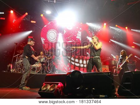 Padua Padova, Pd, Italy - March 29, 2017: Litfiba Italian Rock Band On The Stage During The Live Con