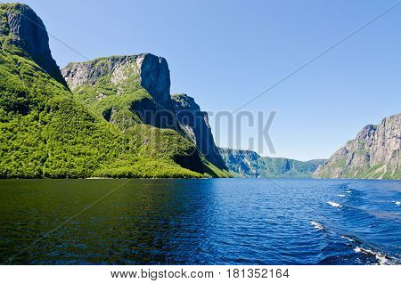 Western Brook Pond in sunny day Newfoundland Canada