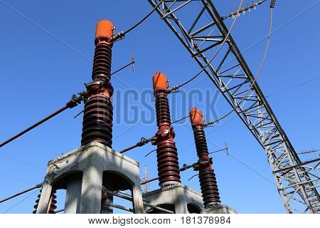 Three Big Breakers Switches In The Power Plant For Energy Produc