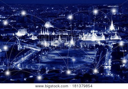Network And Connection Technology Concept Of Rattanakosin Island, Bangkok, Thailand