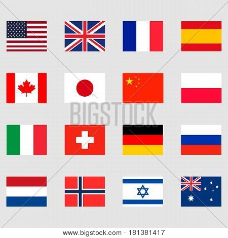 16 national flags set. vector illustration background