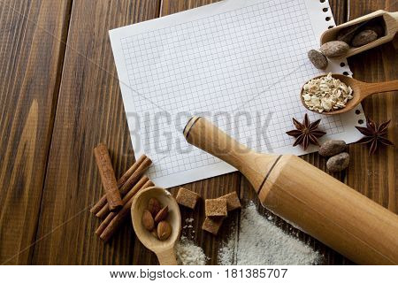 baking cooking items on a wooden table