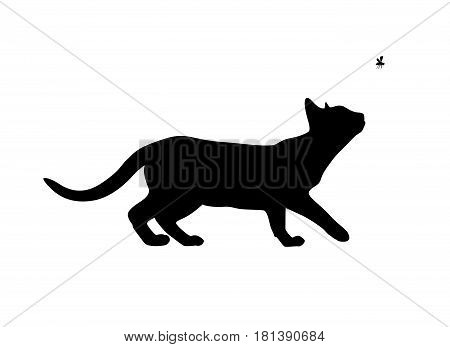 Cat Catch The Fly, Black Silhouette