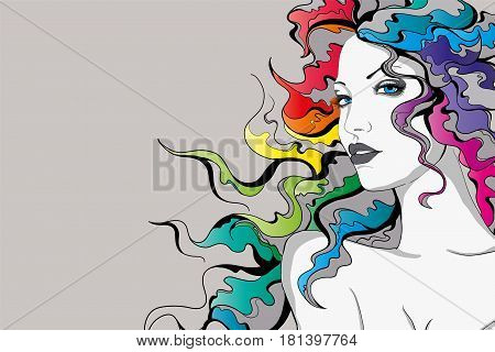 Beautiful young lady with rainbow colored hair.