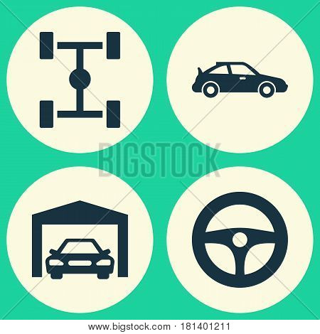 Car Icons Set. Collection Of Crossover, Wheelbase, Drive Control And Other Elements. Also Includes Symbols Such As Wheelbase, Steering, Sports.