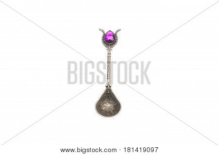 Spoon engraved, from silver and precious stone, table cutlery, for tea ceremony