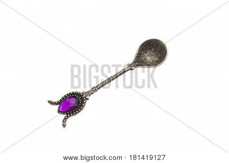 Spoon engraved, from silver and precious stone, table cutlery, for tea ceremony