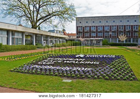 PODEBRADY, CZECH REPUBLIC - april 09. 2017: Flowerbed for european racewalking cup