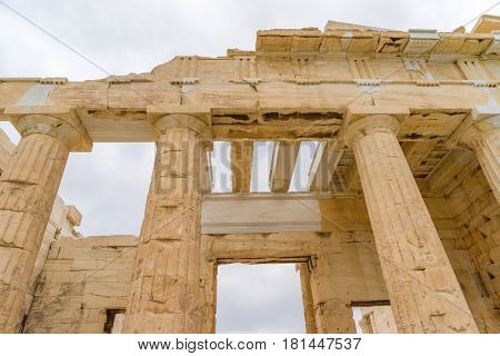 columns of the Acropolis (Propilea) Athens Greece