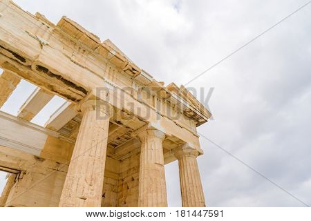 columns of the Acropolis (Propilea) Athens Greece