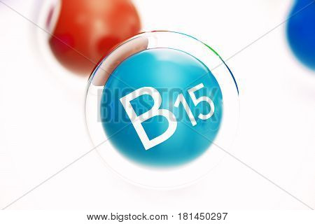 Vitamin B15 , isolated on white background. Symbol of health and longevity. 3d rendering