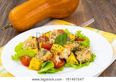 Warm grilled sulguni with vegetables. Studio Photo