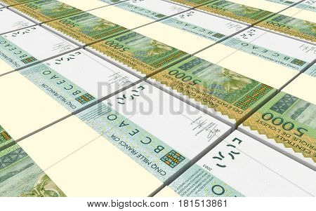 West African CFA francs bills stacked background. 3D illustration.