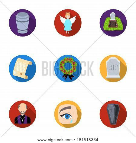 Funeral ceremony, cemetery, coffins, priest.Funeral ceremony icon in set collection on flat style vector symbol stock web illustration.