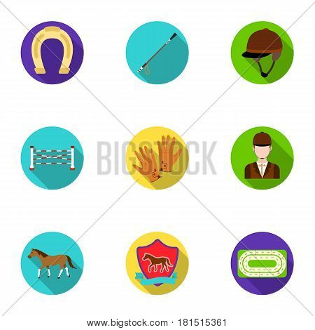 Races on horseback, hippodrome. Horse racing and equipping riders.Hippodrome and horse icon in set collection on flat style vector symbol stock web illustration.