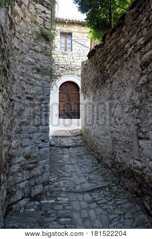 BERAT, ALBANIA - OCTOBER 01, 2016: Traditional ottoman house in old town Berat known as the White City of Albania on October 01, 2016.