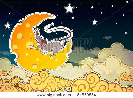 A little mouse fell asleep on the moon of cheese