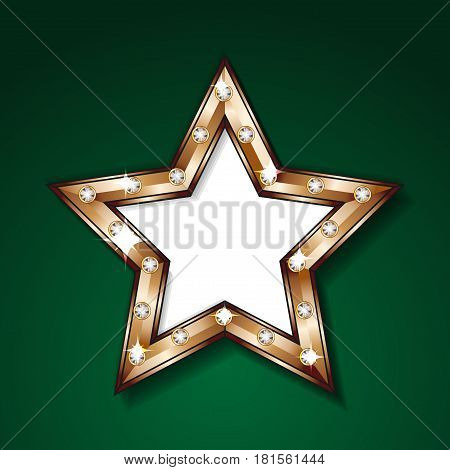 Template for decoration of gold stars on a green background