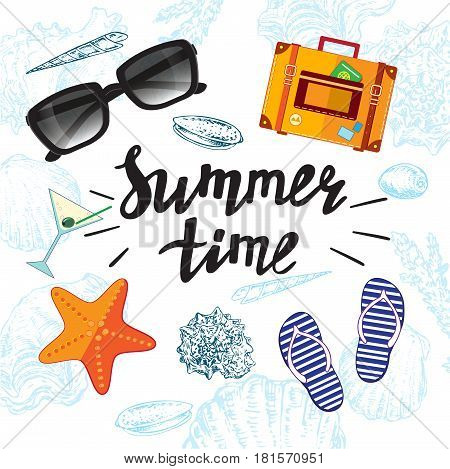 calligraphy lettering summer time with summer elements
