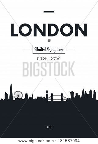 Poster city skyline London, Flat style vector illustration