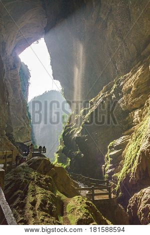 Chongqing China Three Natural BridgesWulong ancient natural bridge Scenic AreaWulong National Park famous valley in china
