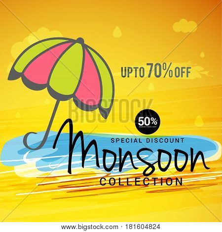 Illustration of poster or banner for Happy Monsoon offer.