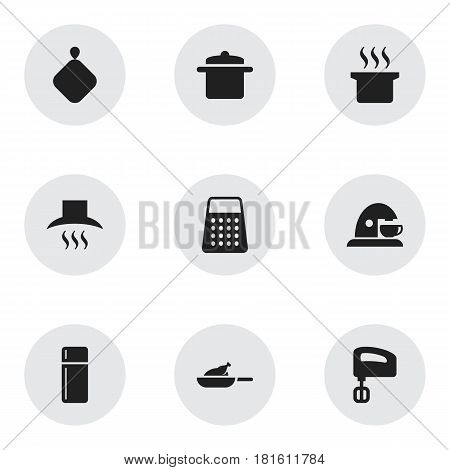 Set Of 9 Editable Food Icons. Includes Symbols Such As Cookware, Refrigerator, Kitchen Hood And More. Can Be Used For Web, Mobile, UI And Infographic Design.