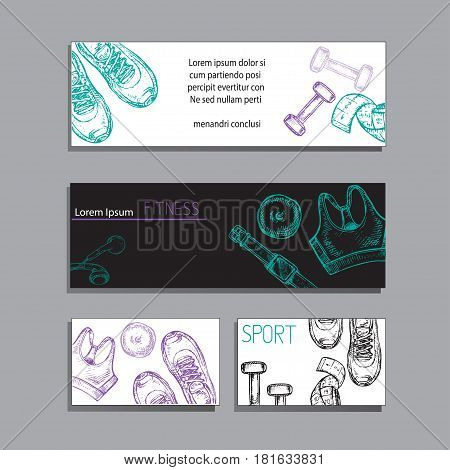 hand drawn sketch illustration card templates sport items