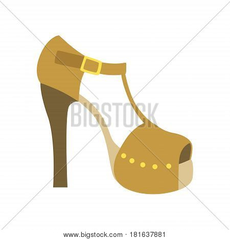 Ankle Strap Shoe On A Heel, Isolated Footwear Flat Icon, Shoes Store Assortment Item. Cartoon Realistic Footgear Single Object, Fashion Accessory Simple Vector Illustration.