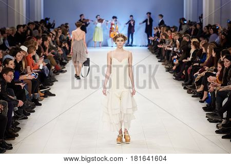 Kyiv, Ukraine - February 7, 2017: Models Walk The Runway During Fashion Show By Rybalko Autumn/winte
