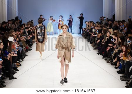 Kyiv, Ukraine - February 7, 2017: Models Walk The Runway During Fashion Show By Rybalko Autumn/winte