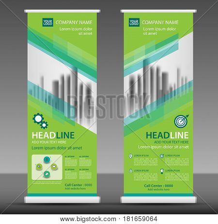 Green roll up business brochure flyer banner design template infographics element stand presentation marketing ads poster