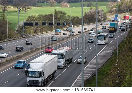 London UK - March 05 2017: Traffic on the busiest British motorway M25