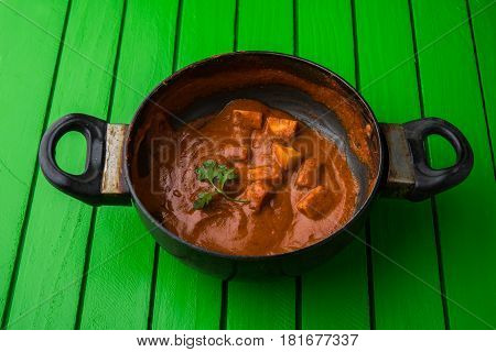 paneer butter masala or cheese cottage curry, popular indian lunch/dinner menu in weddings or parties, selective focus