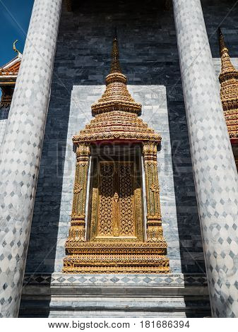 Art of window in religious Buddhist temple, Wat Ratchapradit