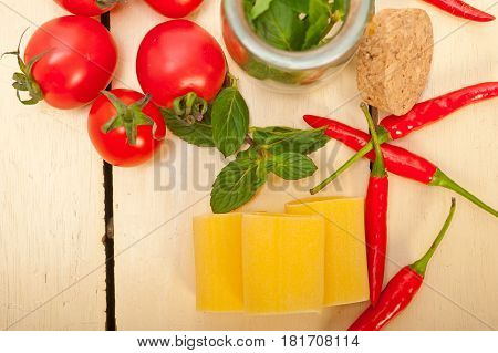 Italian Pasta Paccheri With Tomato Mint And Chili Pepper